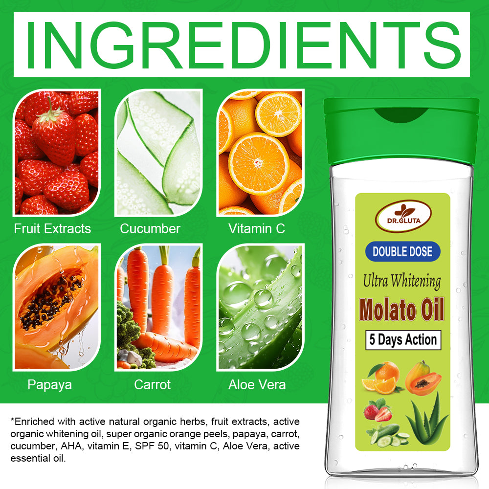 Molato Body Oil Double Dose Ultra Whitening Moisturizing Fruit Skin Care 200ml